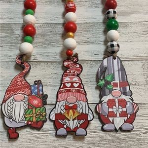 3 Christmas Gnome Wood Bead Garlands